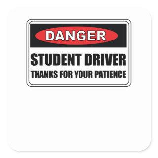 Red Student Driver Please Be Patient Square Sticker