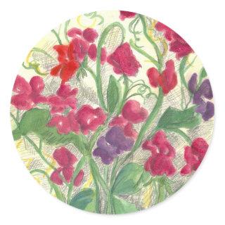 Red Sweet Pea Watercolor Flower Garden Classic Round Sticker