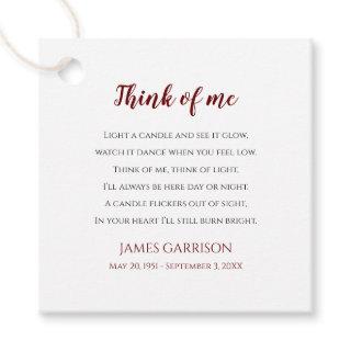 Red Think Of Me Celebration of Life Photo Candle Favor Tags