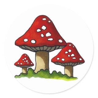 Red Toadtstools, Mushroom: Freehand Art Classic Round Sticker