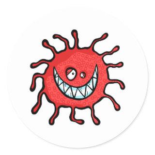 Red Toothy Grin Bacteria Cartoon Classic Round Sticker