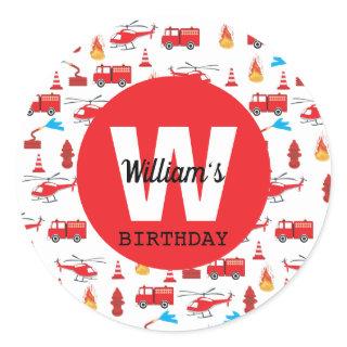 Red Transport Fire Truck Engine Birthday Party  Classic Round Sticker