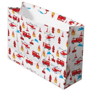 Red Transport Fire Truck Engine Brigade Pattern  Large Gift Bag