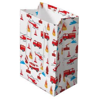 Red Transport Fire Truck Engine Brigade Pattern   Medium Gift Bag