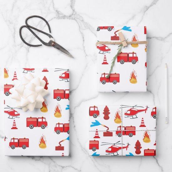 Red Transport Fire Truck Engine Brigade Pattern  Sheets