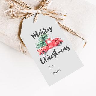 Red Truck and Tree Merry Christmas Name Gift Tags