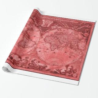 Red Version Antique World Map J Blaeu 1664