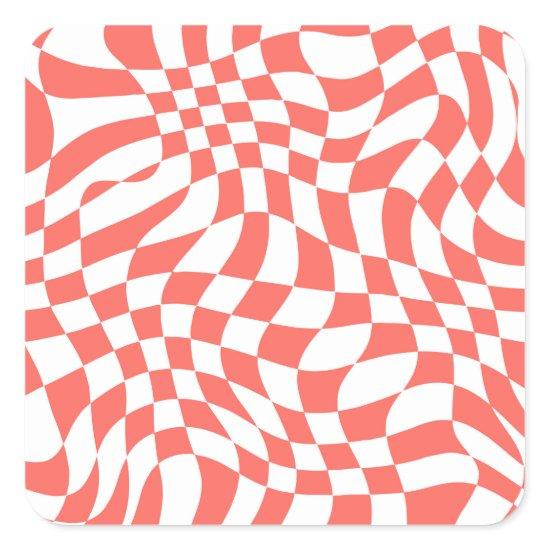 Red Warped Wavy Checkered Art Pattern Square Sticker