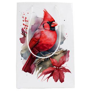 Red Watercolor Cardinal Medium Gift Bag