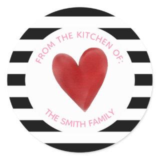Red Watercolor Hearts & Stripes Classic Round Sticker