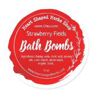 Red Watercolor Stain Strawberry Bath Bomb Classic Round Sticker