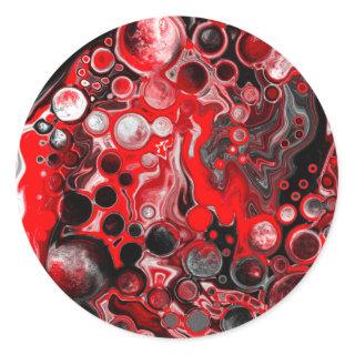 Red White and Black Pour Painting Effect Fluid Art Classic Round Sticker