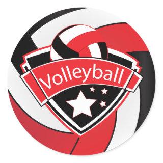 Red, White and Black Volleyball Superstar Classic Round Sticker