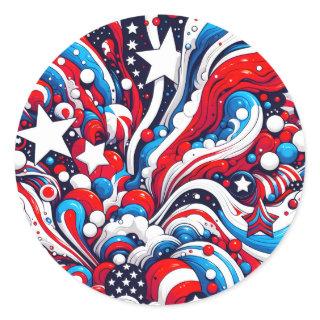 Red, White and Blue Abstract US Flag Patriotic  Classic Round Sticker
