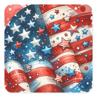Red, White and Blue Abstract US Flag Patriotic  Square Sticker