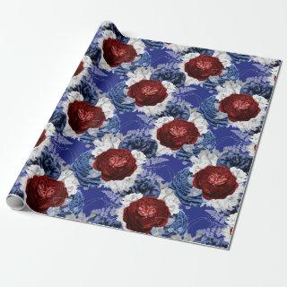 Red, White and Blue Floral USA Pattern