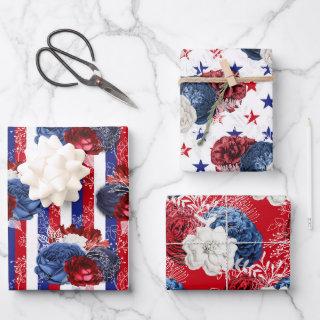 Red, White and Blue Floral USA Pattern  Sheets