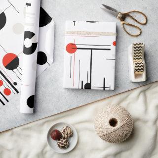 Red white black bauhaus geometric shapes on white