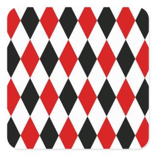 Red White Black Harlequin Diamond Pattern Square Sticker