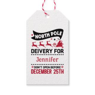 Red & White Black North Pole SANTA Delivery Name Gift Tags