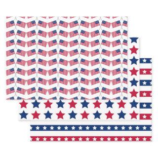 Red White Blue American USA Flags 4th July Stars  Sheets
