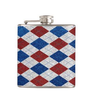 Red, White, Blue Argyle July 4 Glitter Flask