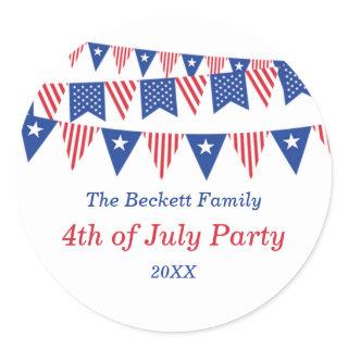 Red, White & Blue Bunting Flags 4th Of July Party Classic Round Sticker