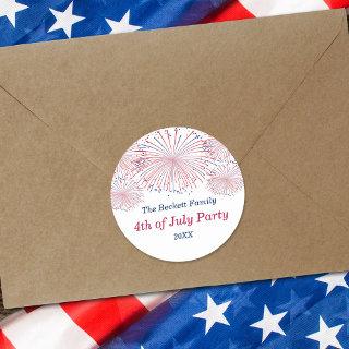 Red, White & Blue Fireworks 4th Of July Party Classic Round Sticker
