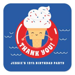 Red White Blue Ice Cream Pool Party Kids Thank You Square Sticker