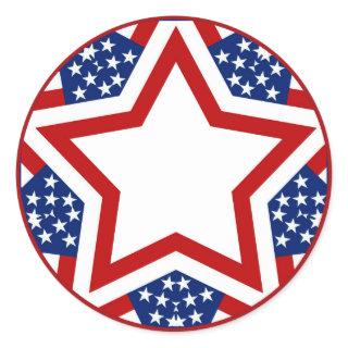 Red White & Blue Star Design to Add Text Classic Round Sticker