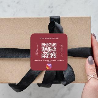 Red white business name qr code instagram square sticker