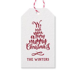 Red & White Christmas Tree Lettering Holiday  Gift Gift Tags