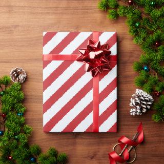 Red White Diagonal Stripes Faux Torn Christmas