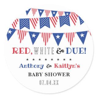 Red, White & Due! 4th Of July Baby Shower Classic Round Sticker