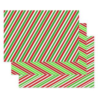 Red, White & Green Christmas Stripes Pattern  Sheets