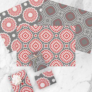 Red White Grey Ethnic Mosaic Geometric Patterns  Sheets