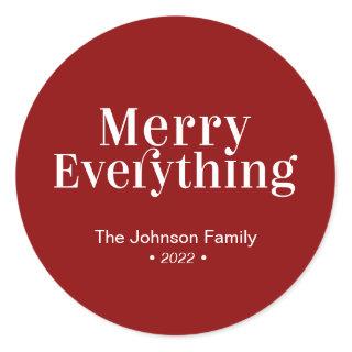 Red & White Modern Merry Everything Christmas Classic Round Sticker