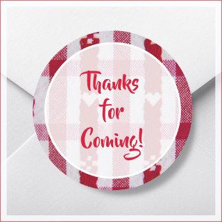 Red & White Plaid Thank You Favor Classic Round Sticker