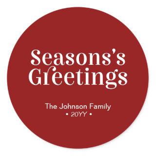 Red & White Seasons Greeting Christmas Holiday Cla Classic Round Sticker