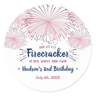 Red, White & Two! 4th Of July 2nd Birthday Classic Round Sticker