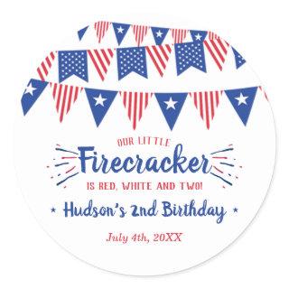 Red, White & Two! 4th Of July 2nd Birthday Classic Round Sticker