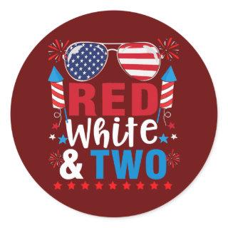 Red White Two Funny 2nd Birthday 4th Of July Boys Classic Round Sticker