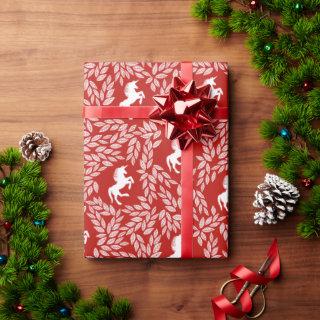 Red & White Unicorn Floral Leaf Pattern Wrapping P