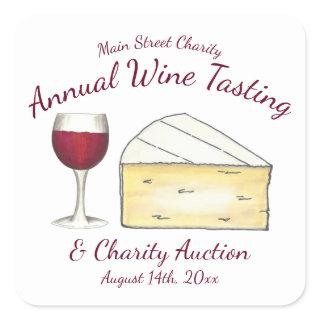 Red Wine Glass Brie Cheese Tasting Charity Event Square Sticker