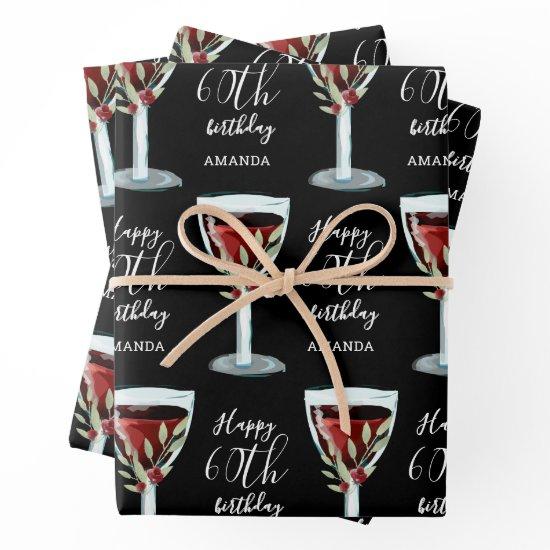 Red Wine Glass Rose Watercolor 60th Birthday  Sheets