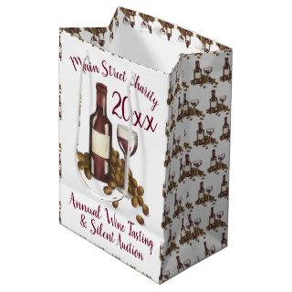Red Wine Tasting Glass Bottle Grapes Charity Event Medium Gift Bag