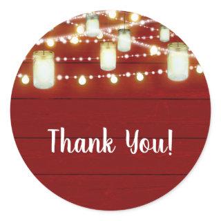 Red Wood & String Lights Country Rustic Sweet 16 Classic Round Sticker