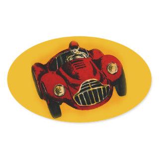Red Yellow Old Auto Racing Car Oval Sticker