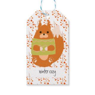 Reddish Brown Squirrel In a Green Sweater Gift Tags