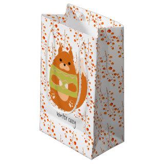 Reddish Brown Squirrel In a Green Sweater Small Gift Bag
